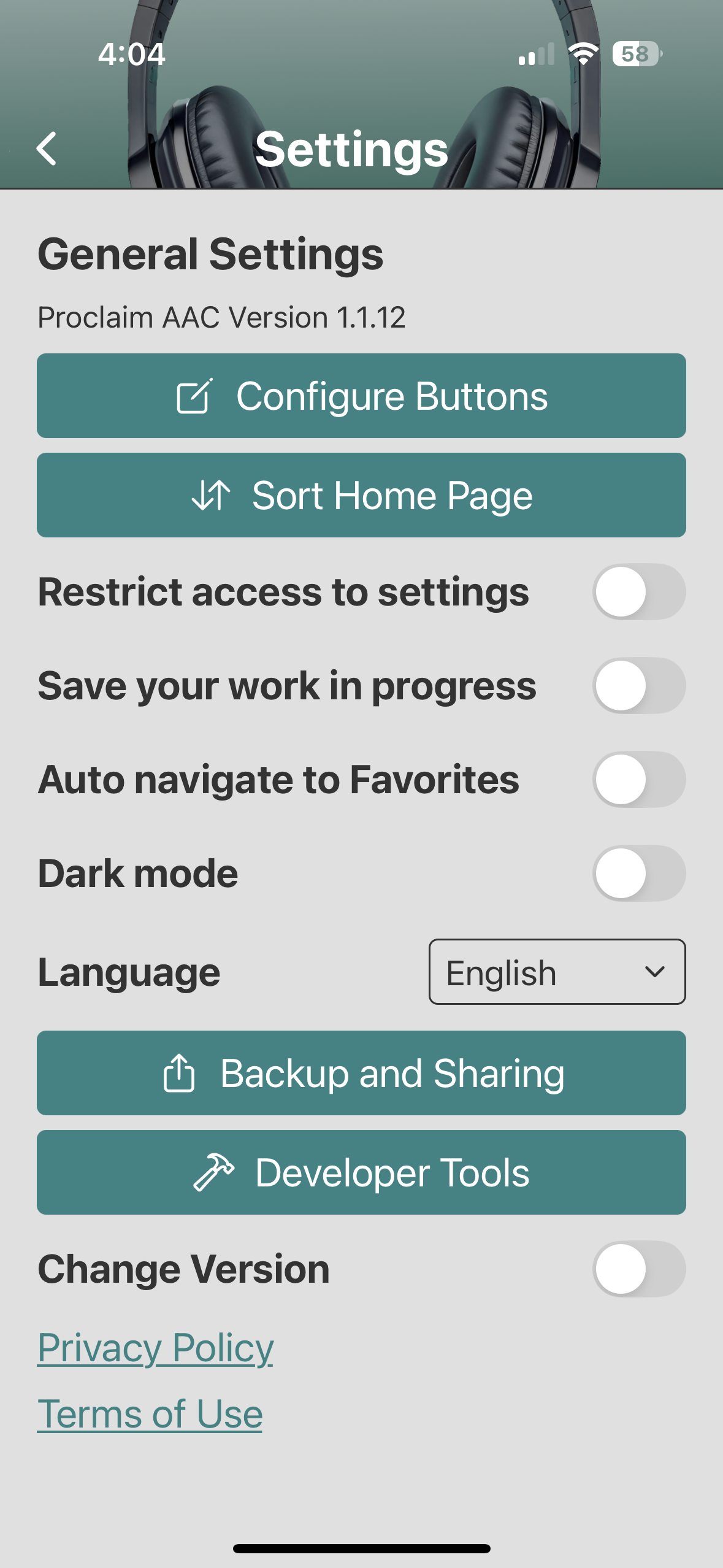 Settings Page